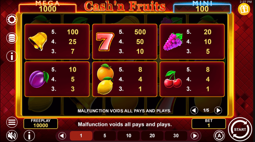 Cash'n Fruits Hold and Win Demo